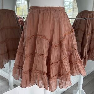 Free People Rusty Rose Tiered Lace Trim Skirt